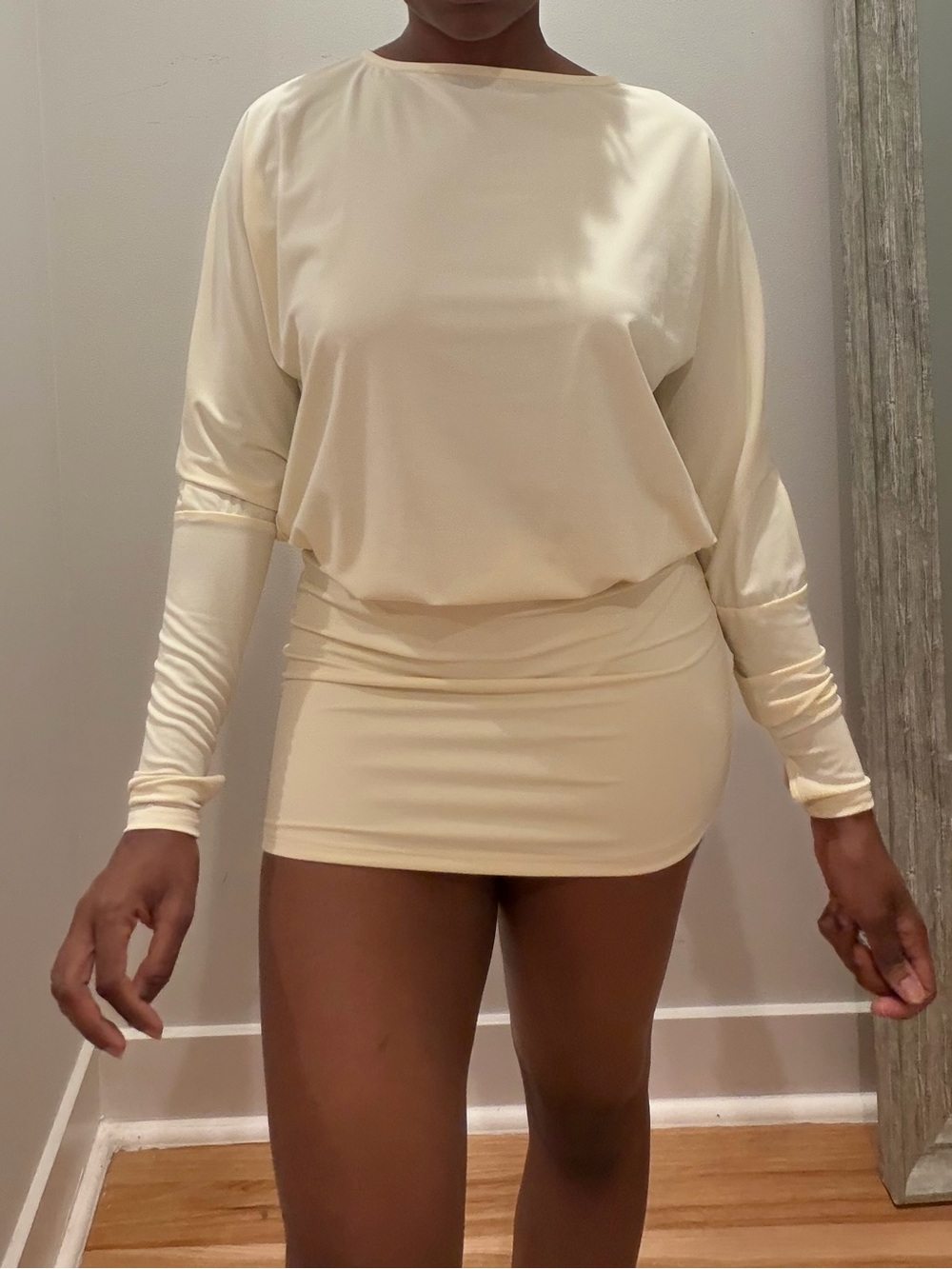 Elegant Cream Long-Sleeve Mini Dress
